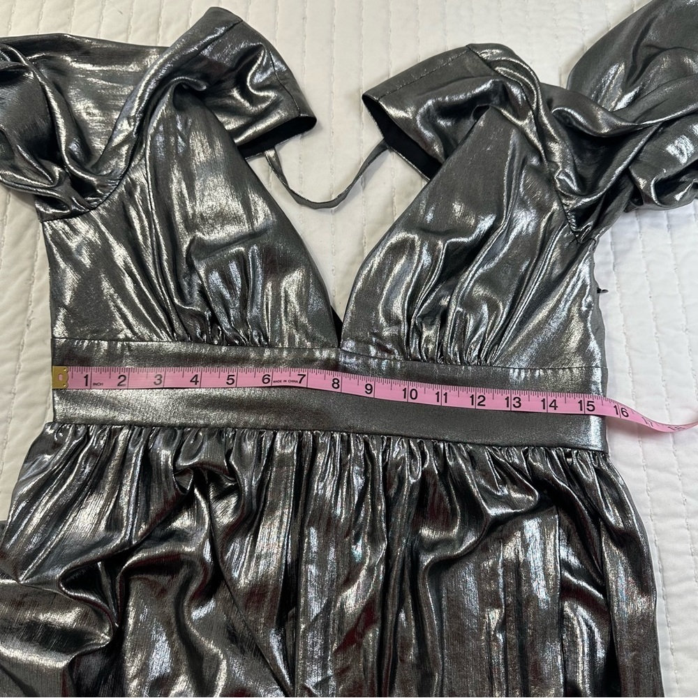 NEW Gianni Bini Zella Metallic Lame Plunging V-Back Front Slit Gown Maxi Dress - Picture 10 of 16